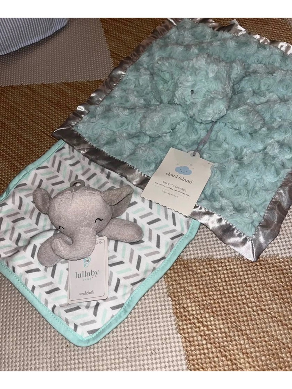Cloud Island Security Blanket with Lullaby Lane Elephant Washcloth